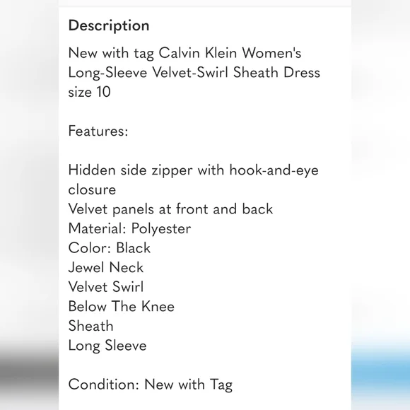 NWT Calvin Klein Long Sleeve Velvet-Swirl dress size 10 - Picture 10 of 13